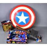 A Marvel "Captain America" full size plastic shield with the original label together with a Thor