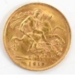 A George V gold half sovereign, 1912.