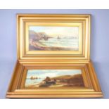 A pair of 19th century style marine landscapes, depicting sailing vessels in coastal waters, both