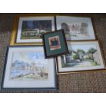 A selection of pictures including hunting print, Jenny Holland watercolour. K Dix watercolour, a