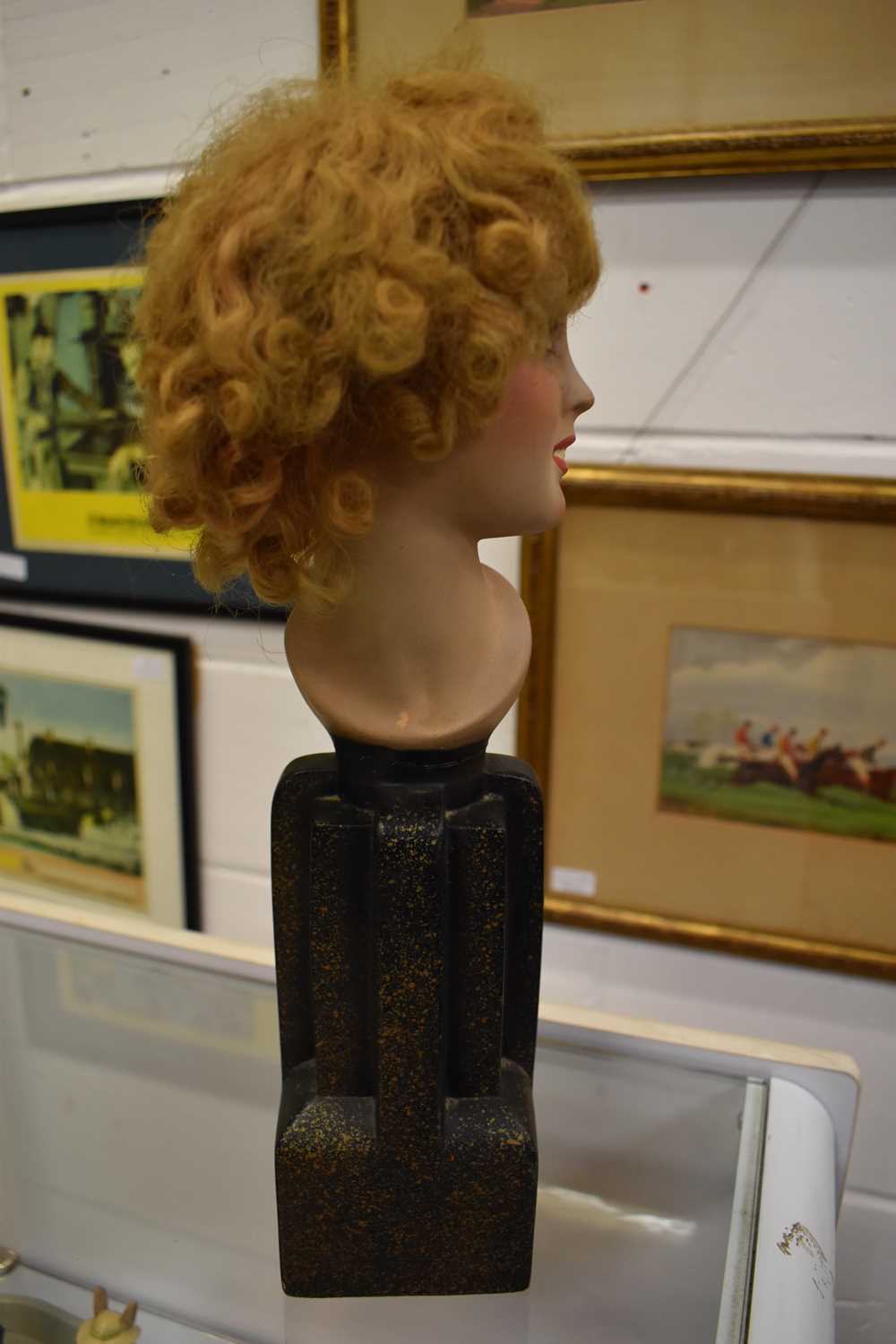 An Art Deco style terracotta bust of a women raised on a shaped base, 36cm high. - Image 4 of 5