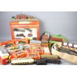 A group of Hornby and Triang 00 gauge carriages, track, a boxed Hornby GWR freight train set, two