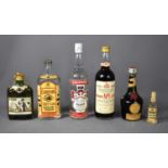 A group of liqueurs and spirits to include a bottle of vintage D.O.M Benedictine liqueur, Pimm's No1