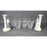 A pair of Franklin Mint, Romeo and Juliet candlesticks, 25cm high together with a group of crystal