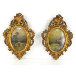 A pair of French miniature oil paintings depicting country scenes, 11cm by 7.5cm.