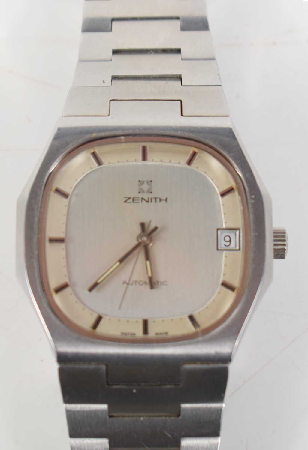 A vintage Zenith automatic wristwatch with silvered dial and calendar. - Image 2 of 2