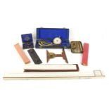 A group of drawing tools to include an A.G Thornton technical drawing set in the original box, slide