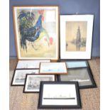A group of pictures and prints to include a limited edition etching of Amsterdam signed James P