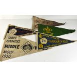 A group of vintage Scouts and Girl Guides conference pennants.