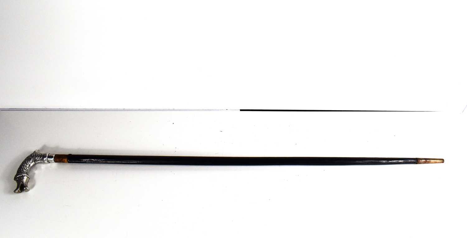 A 19th century sword stick, 90cm long, leather clad, with white metal handle shaped as a fish. - Image 3 of 3