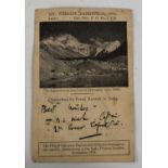 A Mount Everest Expedition 1924 commemorative postcard, dispatched from Everest base camp with