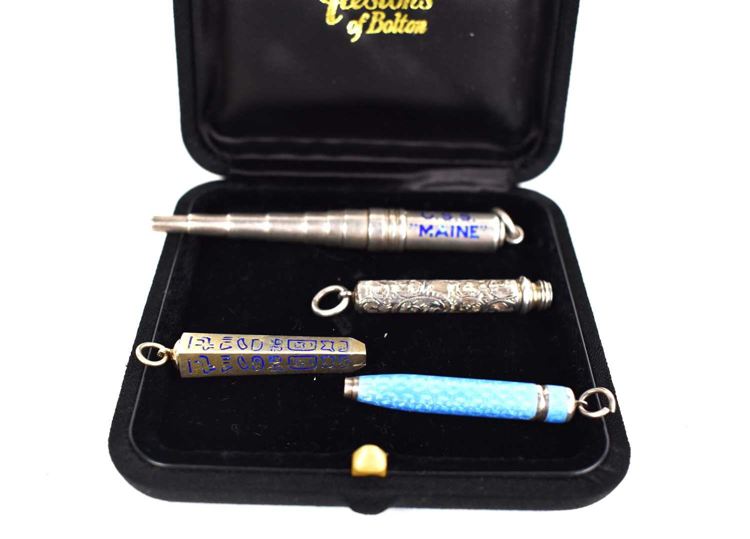 A selection of silver Victorian and later propelling pencils, including a small blue enamelled - Image 2 of 3