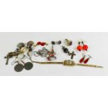 A group of silver and vintage costume jewellery, including a silver, marcasite and jet brooch, a