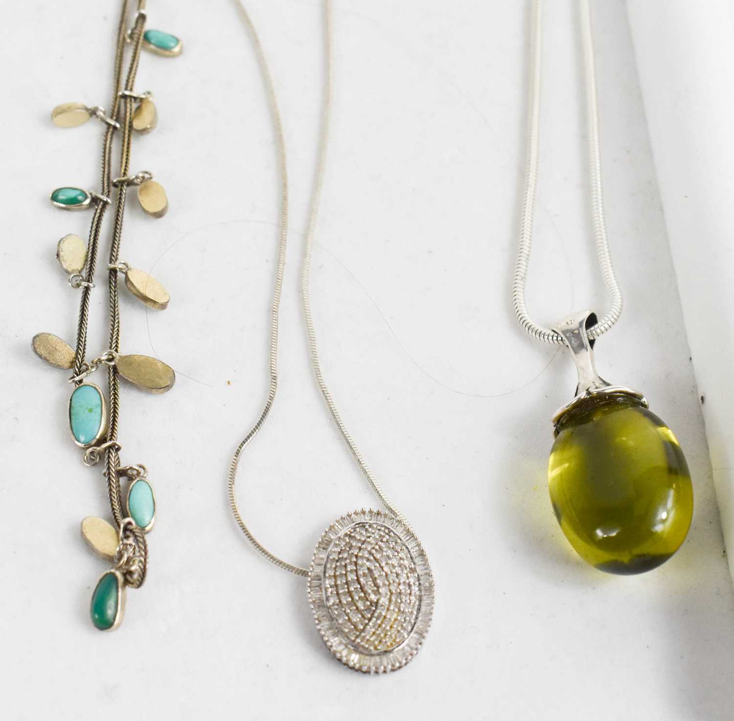 A group of silver jewellery, to include a labarodite set pendant necklace, a Mexican silver and blue - Image 2 of 3