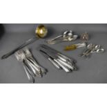 A part German silver tea service, 800 grade, including ladle, dinner knives, forks, spoons, and side