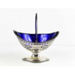 A Georgian silver pedestal bowl of oval form, London 1826 by Thomas Chawner, with shaped blue