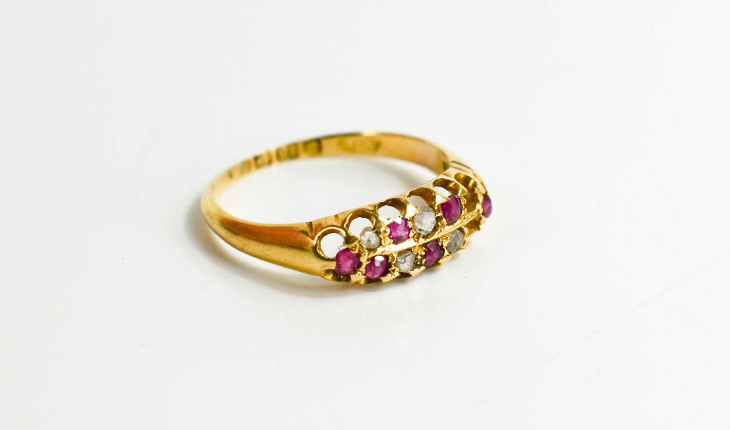 An 18ct gold, pink sapphire and diamond ring, size N, 2.4g, A/F - Image 2 of 2