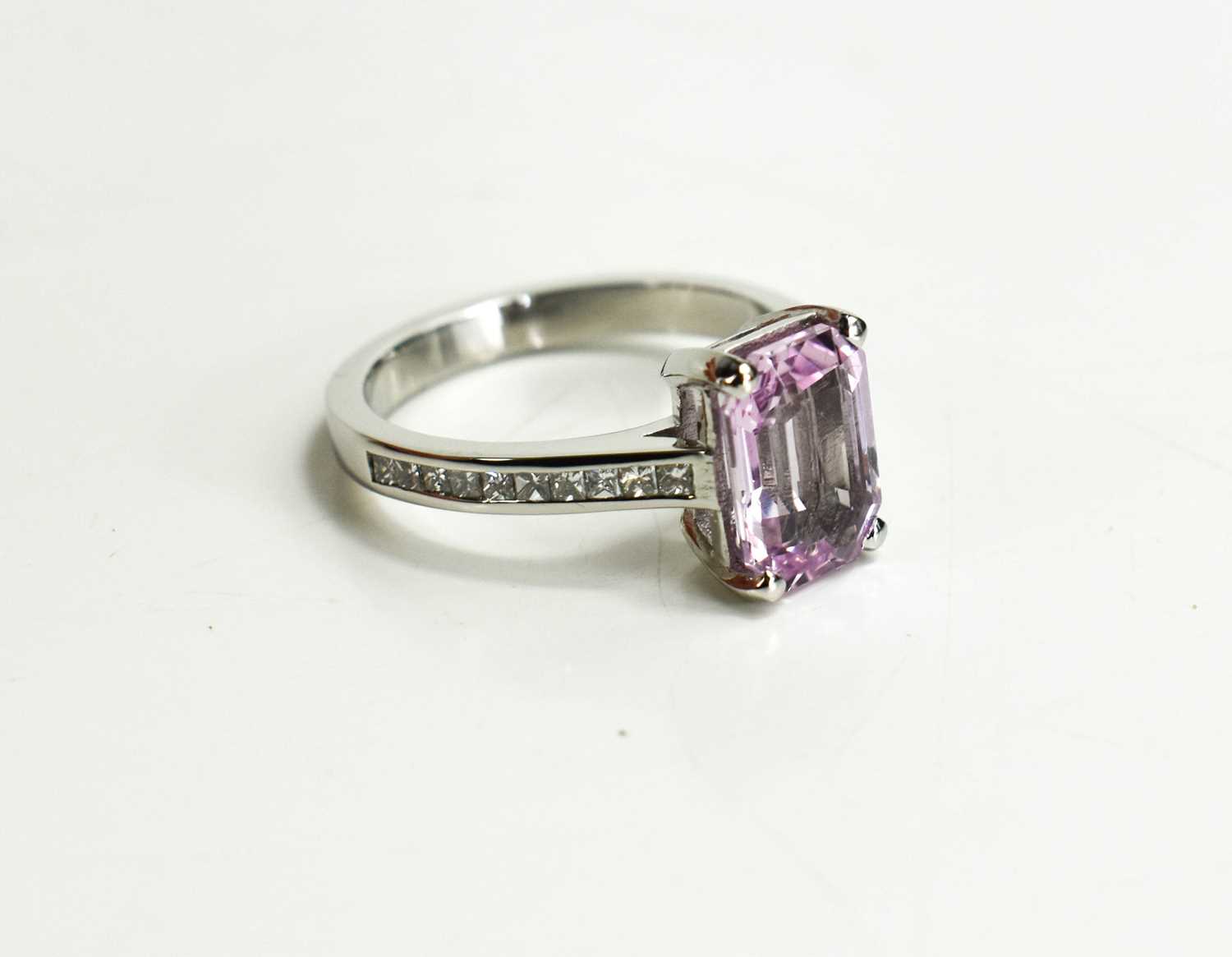 A platinum, pink topaz and diamond ring, the topaz totalling 3.17ct and the diamonds 0.30ct in - Image 2 of 5