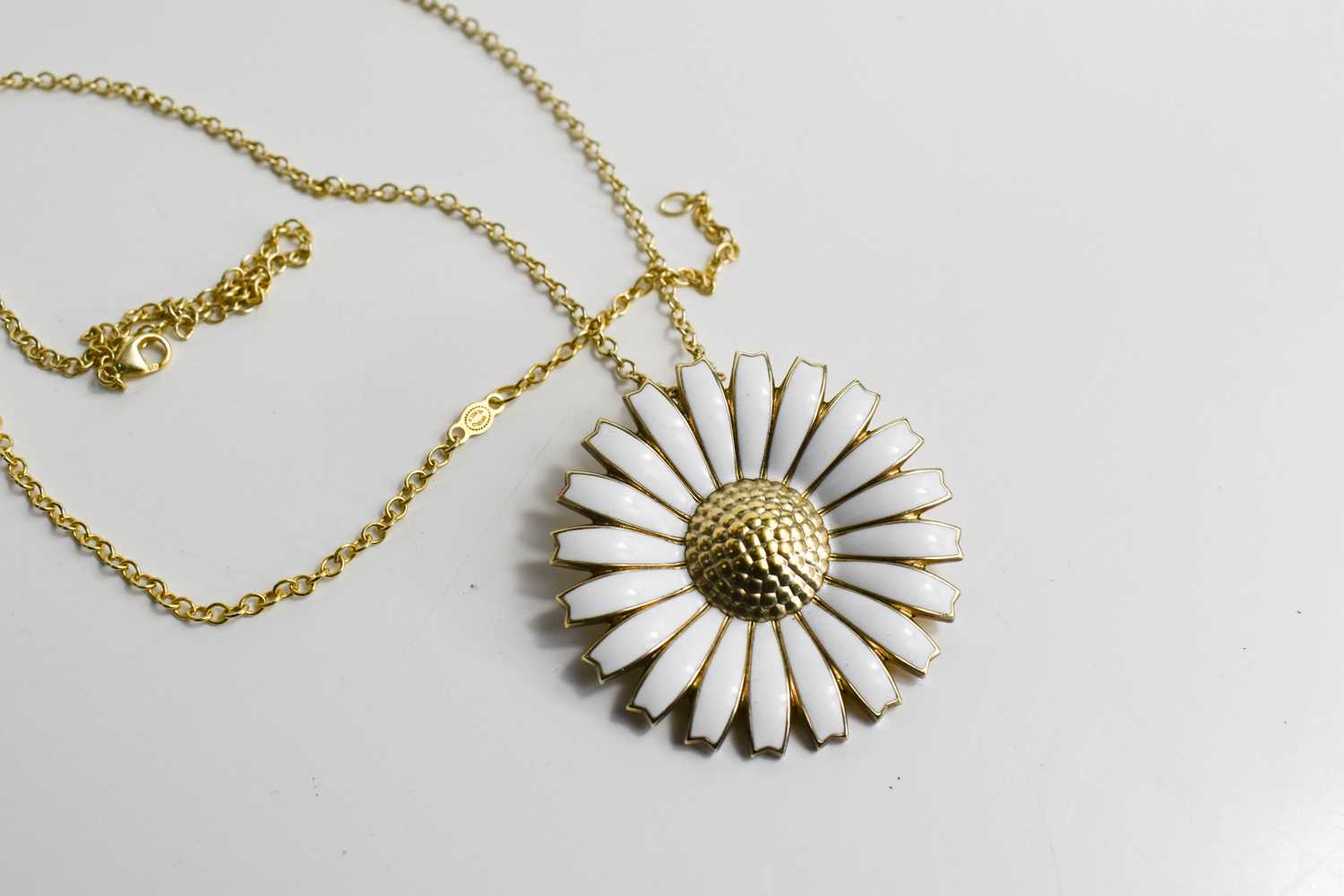 A Georg Jensen Daisyhead gold plated silver and enamel pendant / brooch, with silver gilt - Image 5 of 5