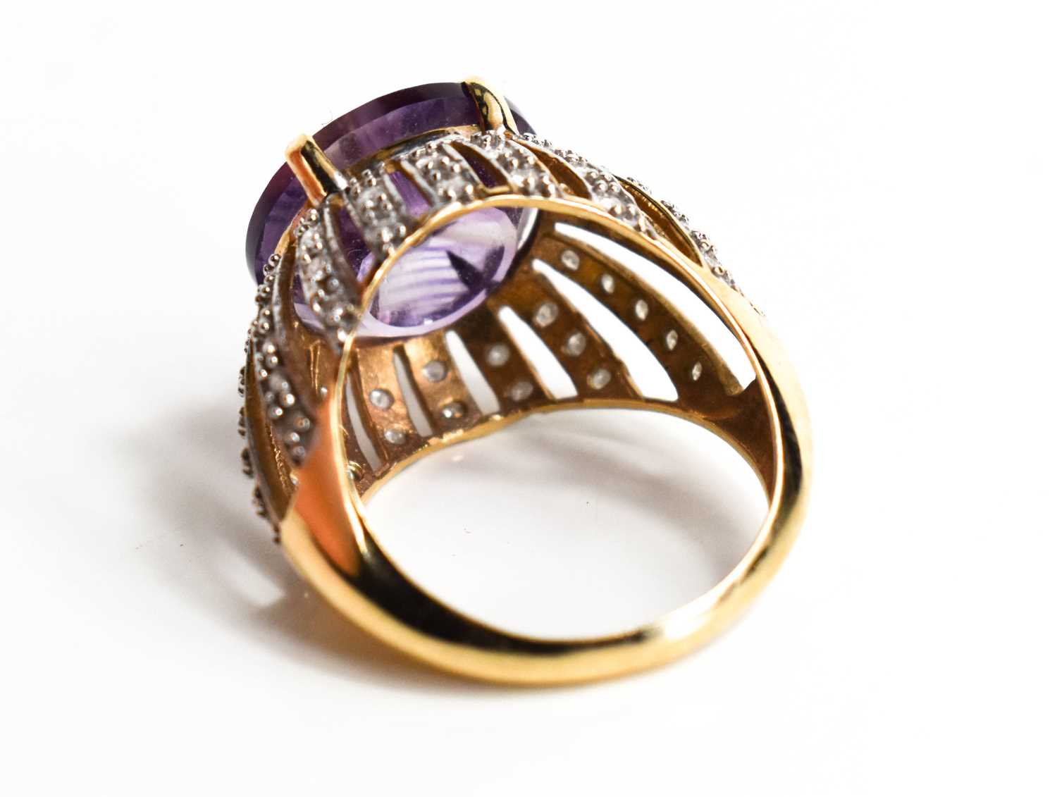 A Lehrer 9ct gold and Torusring amethyst and diamond ring, size O, 5.4g. - Image 4 of 7