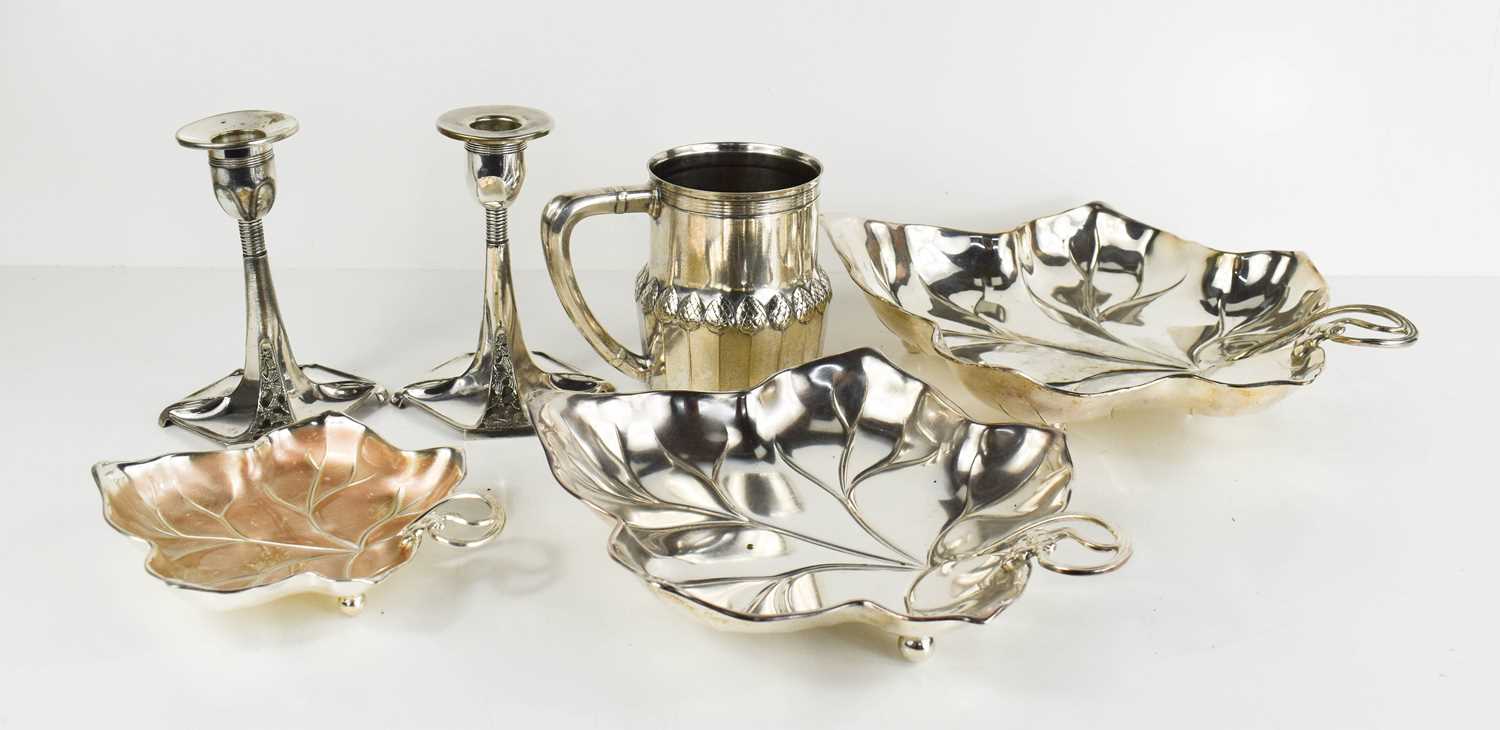 A selection of WMF silver plated items to include three graduated Art Nouveau leaf form dishes, a - Image 2 of 2