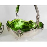 A WMF Art Nouveau fruit bowl, circa 1910, with green glass liner.