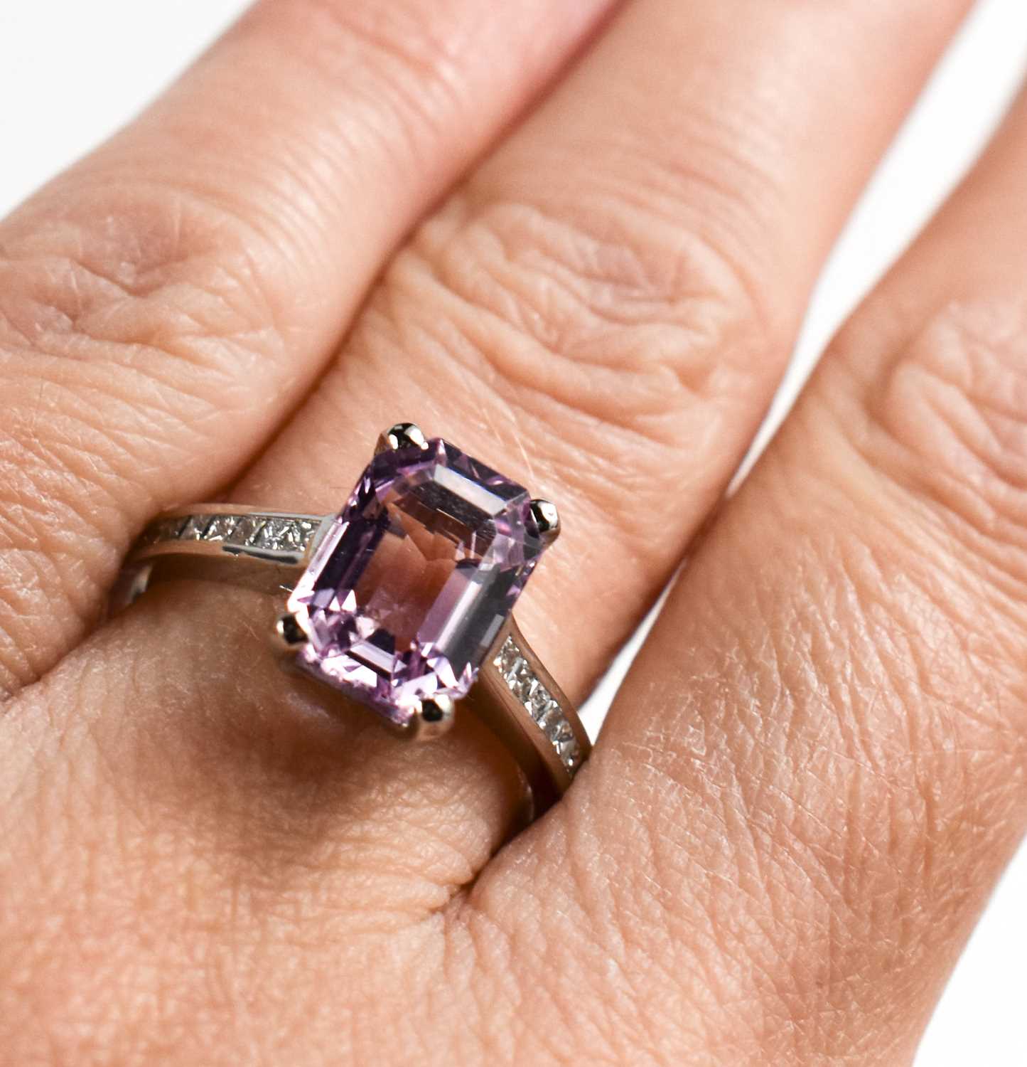 A platinum, pink topaz and diamond ring, the topaz totalling 3.17ct and the diamonds 0.30ct in - Image 5 of 5