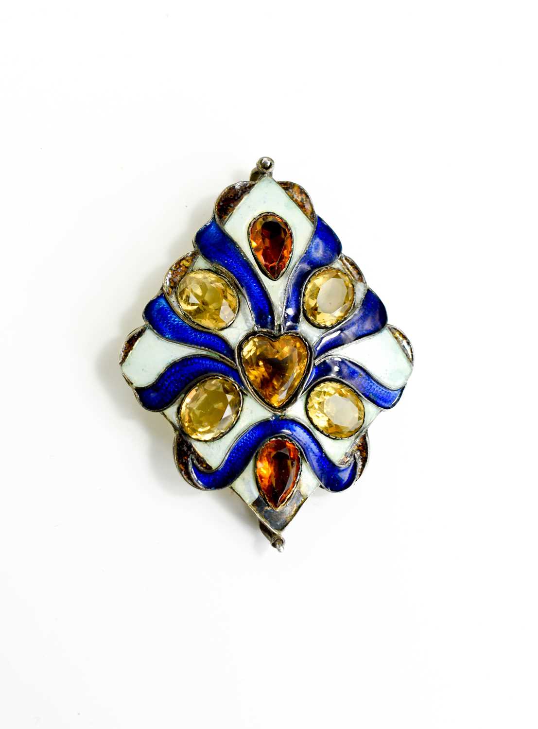 A stunning and unusual Scottish vintage and gem set buckle, of diamond shape form, the white