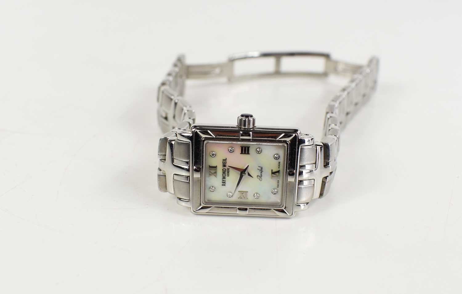 A ladies Raymond Weil Parsifal stainless steel quartz wristwatch, signed rectangular mother of pearl - Image 4 of 5