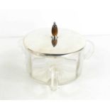 A WMF mid-century glass and silver plated condiment pot, with three handles.