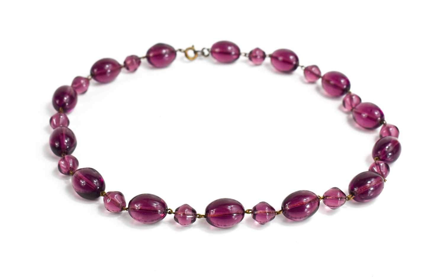 An antique amethyst beaded necklace, 49g, 40cm long.