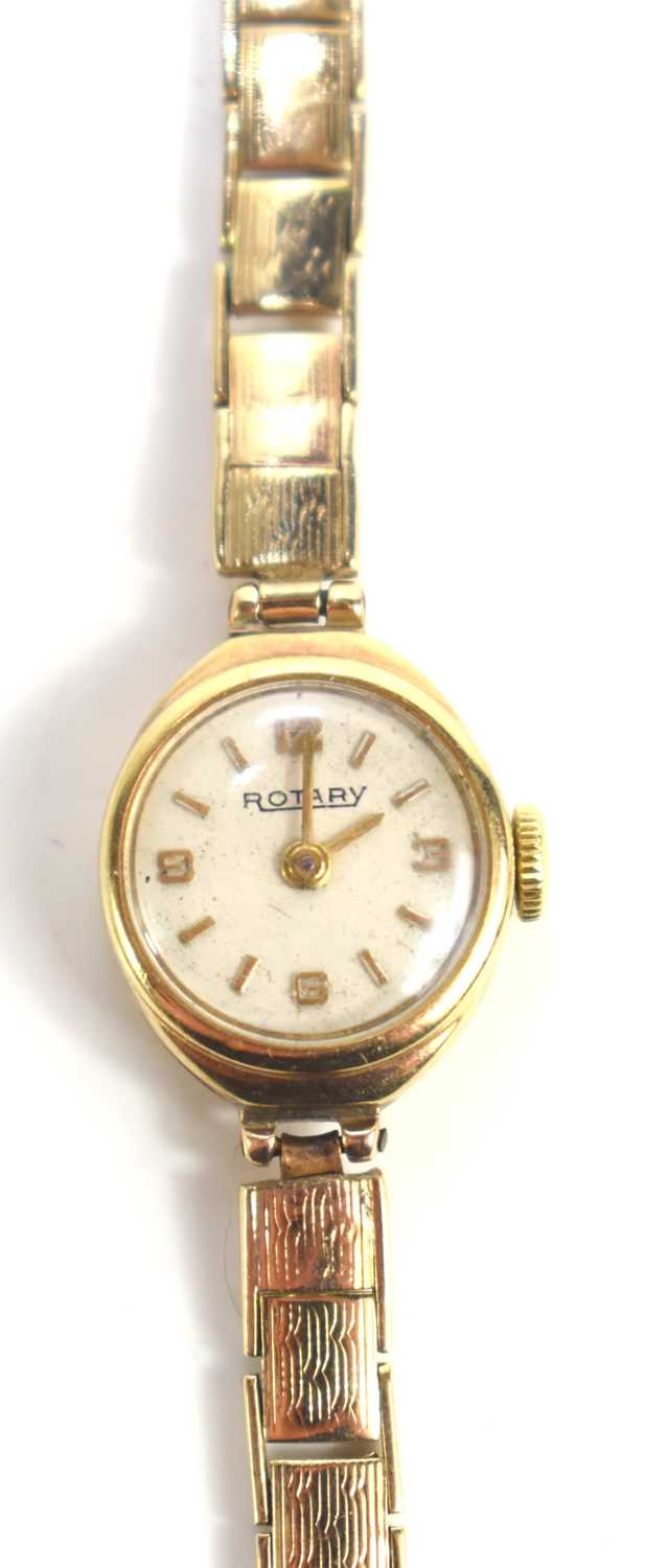 A lady's 9ct gold cased wristwatch with 9ct gold bracelet strap, the face with quarter Arabic - Image 2 of 2