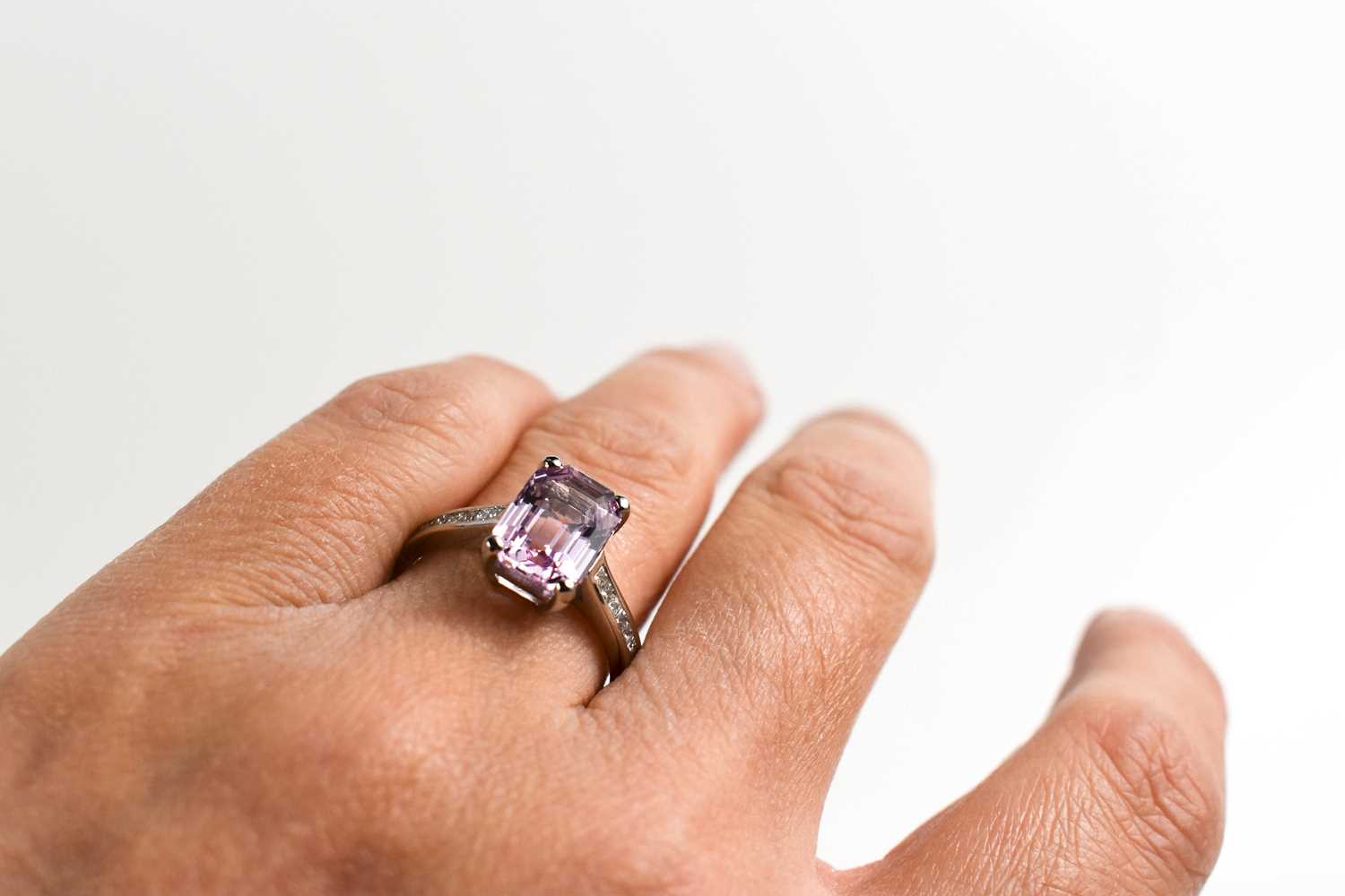 A platinum, pink topaz and diamond ring, the topaz totalling 3.17ct and the diamonds 0.30ct in - Image 3 of 5