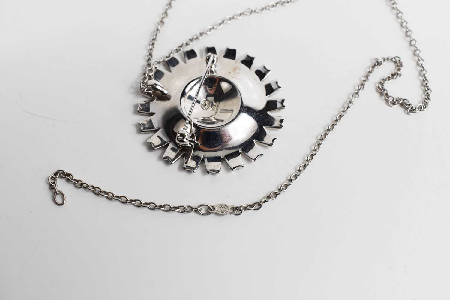 A Georg Jensen silver and enamel pendant necklace / brooch, on a Georg Jensen silver chain. - Image 5 of 5