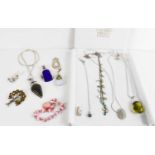 A group of silver jewellery, to include a labarodite set pendant necklace, a Mexican silver and blue