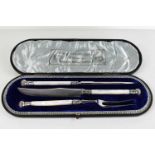 A Christopher Johnson & Co of Sheffield silver collar, plated and mother of pearl carving set, in