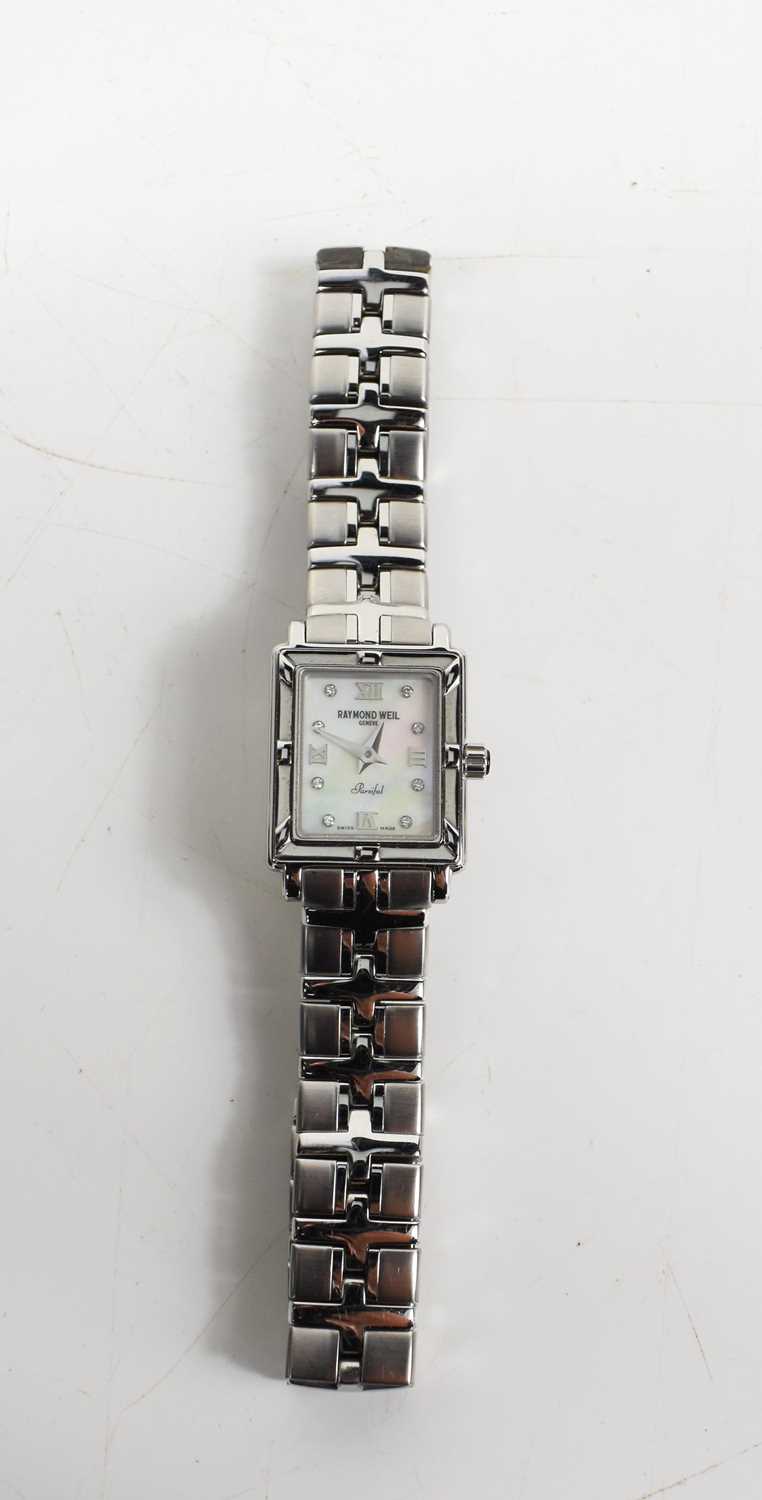 A ladies Raymond Weil Parsifal stainless steel quartz wristwatch, signed rectangular mother of pearl - Image 3 of 5