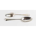 A pair of early George III serving spoons in Hanoverian pattern with detached shell backs, Thomas