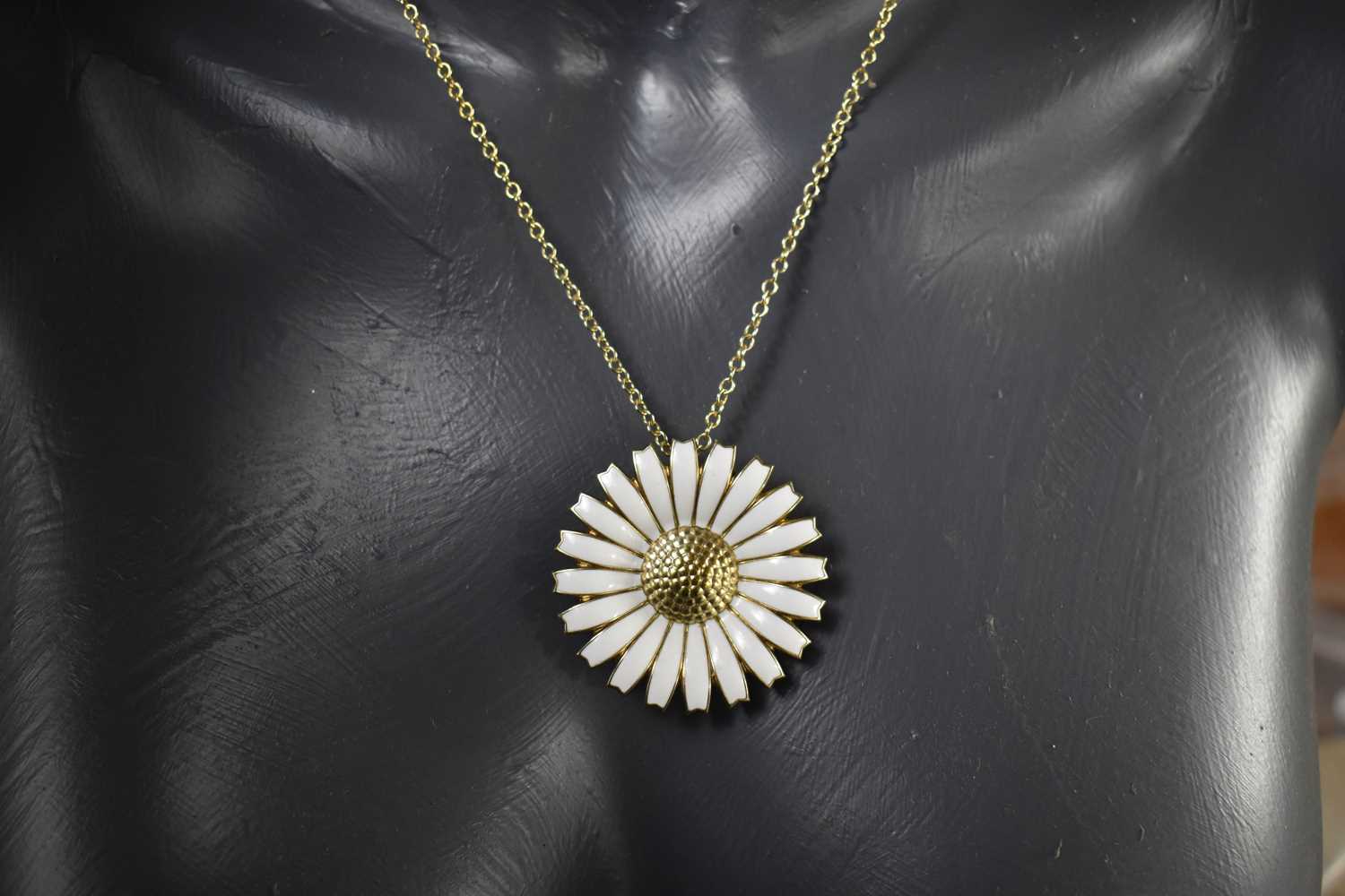 A Georg Jensen Daisyhead gold plated silver and enamel pendant / brooch, with silver gilt - Image 2 of 5