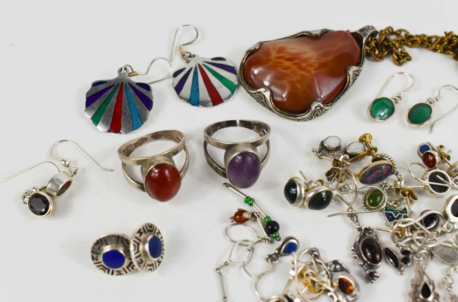 A selection of silver jewellery to include bangle, pairs of stud and drop earrings, two silver - Image 2 of 3