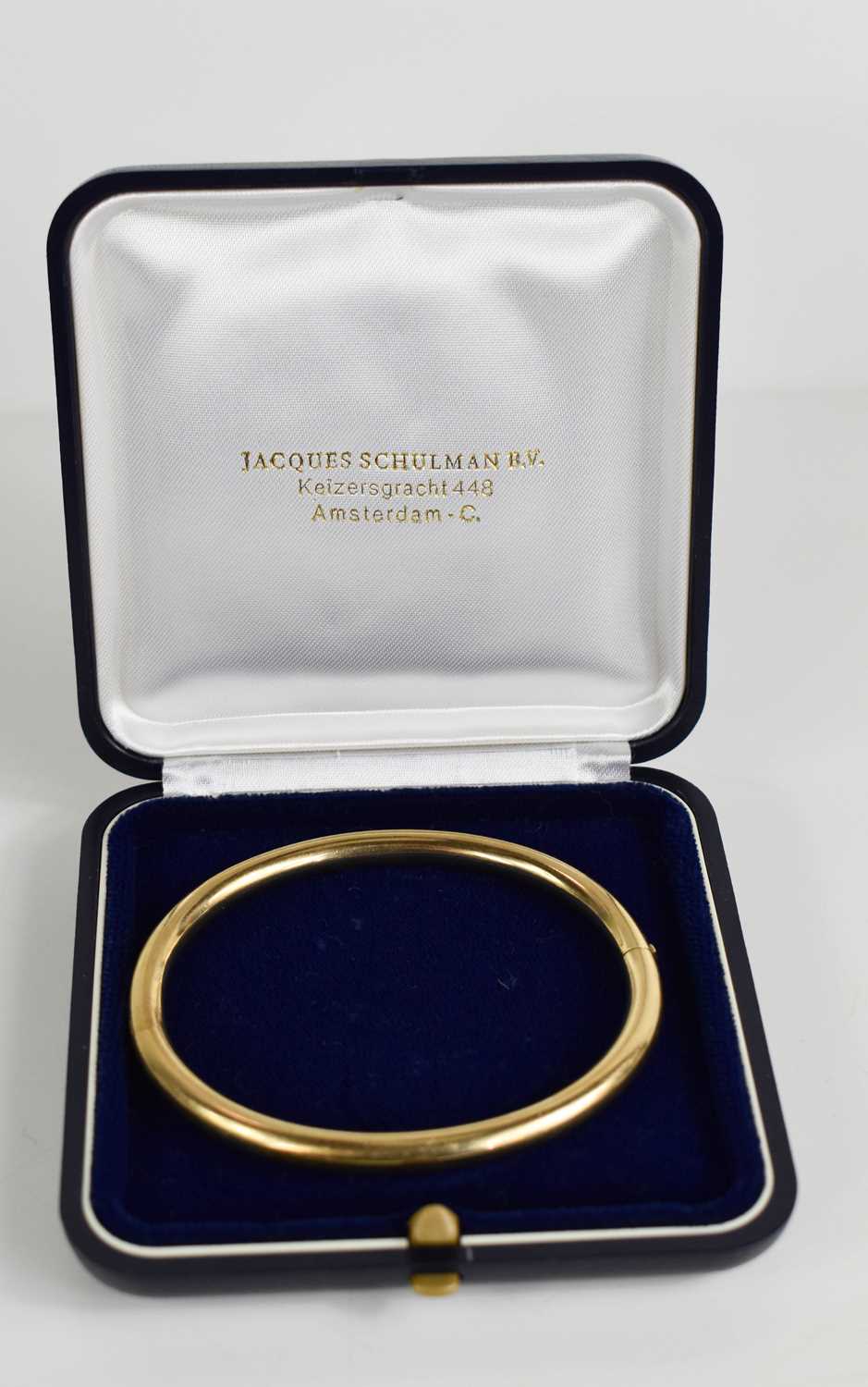 A 14ct gold bangle, with hinged clasp, 13.50g, internal measurements 52.6 by 60.4mm. - Image 2 of 2