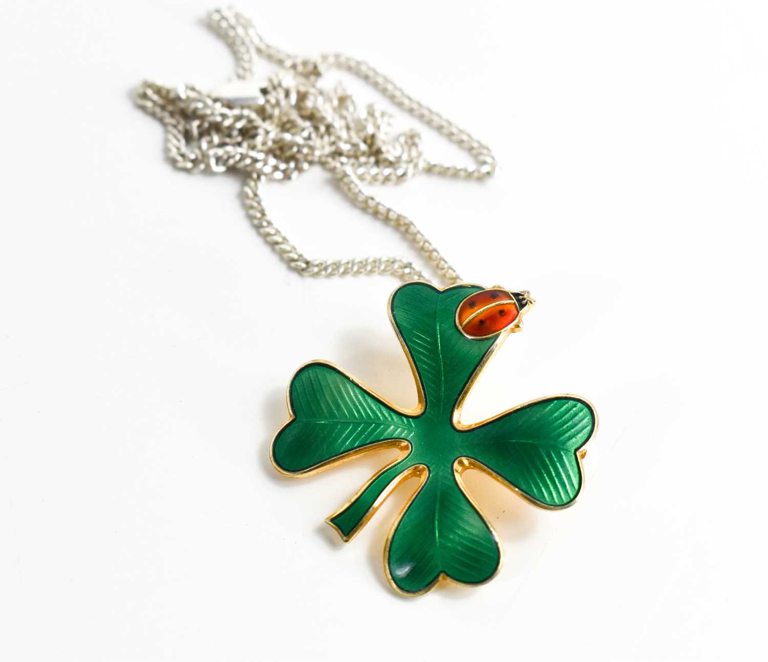 A David Andersen of Norway silver and enamel pendant necklace / brooch in the form of a four leaf - Image 3 of 3