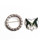 A Georg Jensen & Wendel silver wreath brooch together with a Danish silver and pearl and enamel