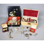 A selection of vintage jewellery and watches including bracelets, silver ring, cultured pearl