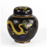 A Chinese cloisonne enamel ginger jar, decorated with two five clawed dragons chasing a flaming