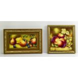 Two porcelain plaques signed Leaman, painted with fruits in the Worcester style, 16cm.