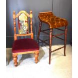 A Victorian mahogany child's hall chair with tapestry back and velvet seat together with a Victorian