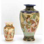 Two Japanese vases to include a Satsuma style painted with winged figures overlaid in polychrome