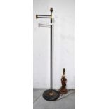 A vintage black and brass standard lamp with articulated arm together with a French gilded lamp base