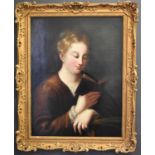 A late 18th / early 19th century oil on canvas, depicting young woman reading, unsigned, 50cm wide.